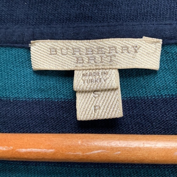 BURBERRY Brit AWNING STRIPED BATEAU NECKLINE teal & navy T-SHIRT studded top - Picture 7 of 8